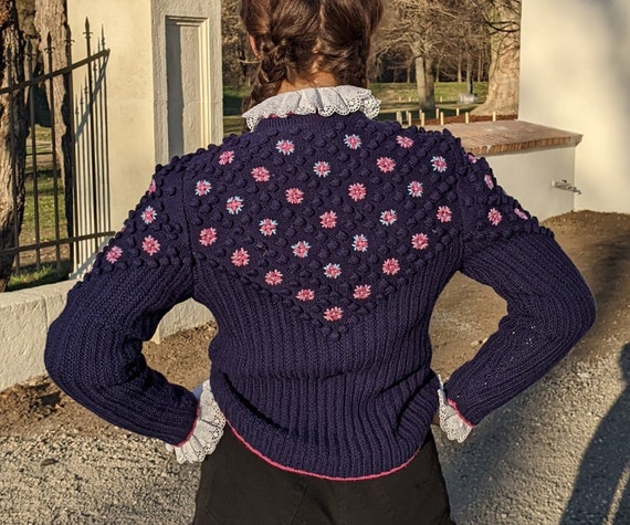Amazing Navy Blue Vintage Floral Handmade Cardigan Austrian Etsy