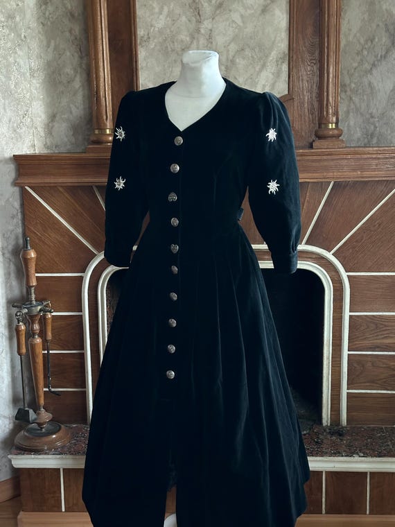 Cotton Velour Black Vintage Austrian Bavarian Vintage Dress