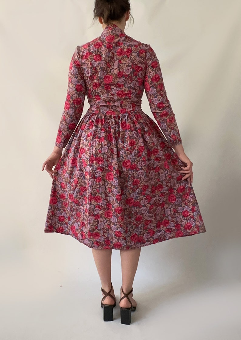 Lovely Laura Ashley vintage modest bordeaux brown pink floral dress warm image 4