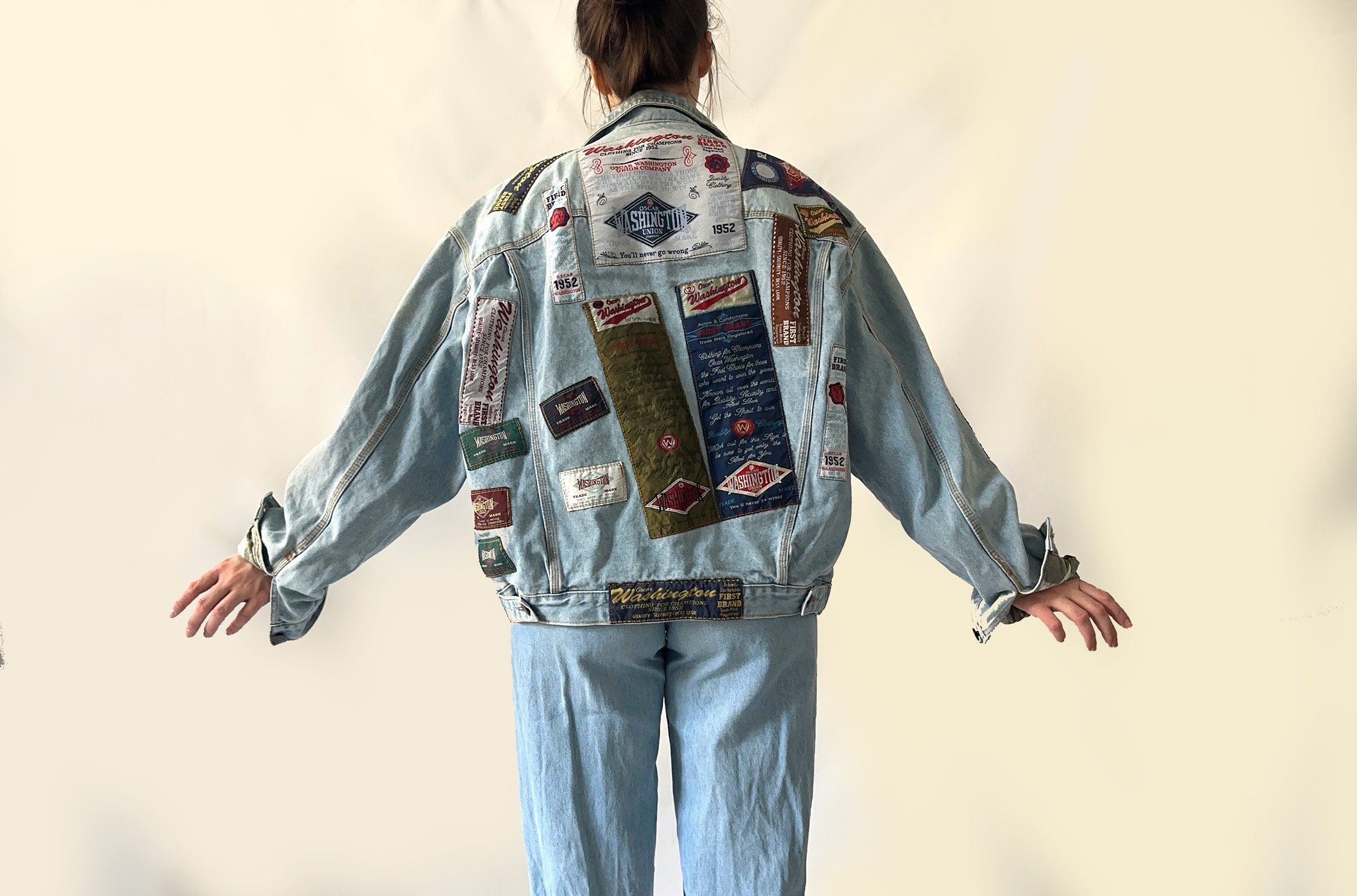 Washington Vintage Patches Jeans Light Blue Coat 90