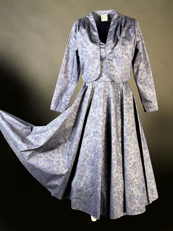 Laura Ashley set blue navy costume vintage dress cotton, dress + jacket floral