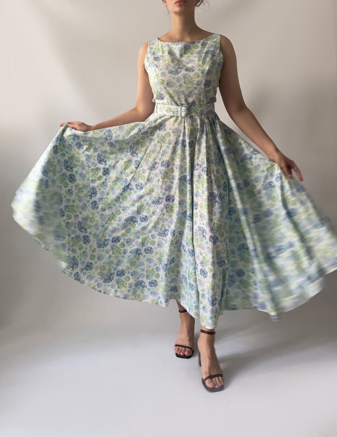 Very Beautiful Laura Ashley Maxi Dress, Sundress Turquoise Blue Emerald ...