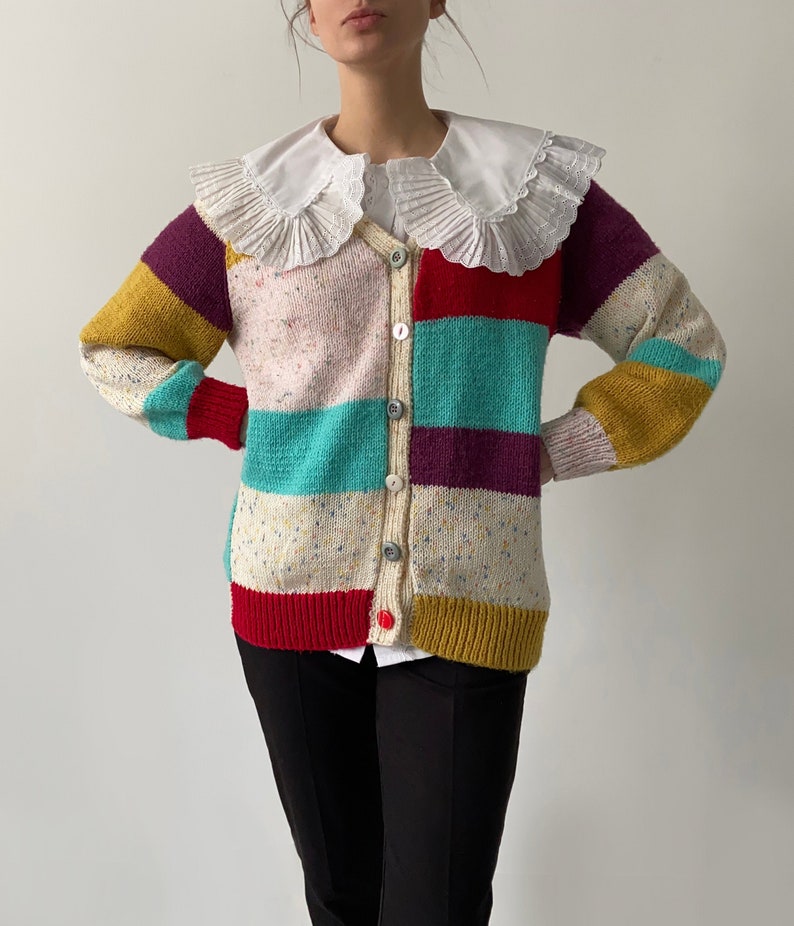 Lovely vintage rainbow cardigan stripes colourful retro cool trendy image 1