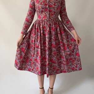 Lovely Laura Ashley vintage modest bordeaux brown pink floral dress warm image 5