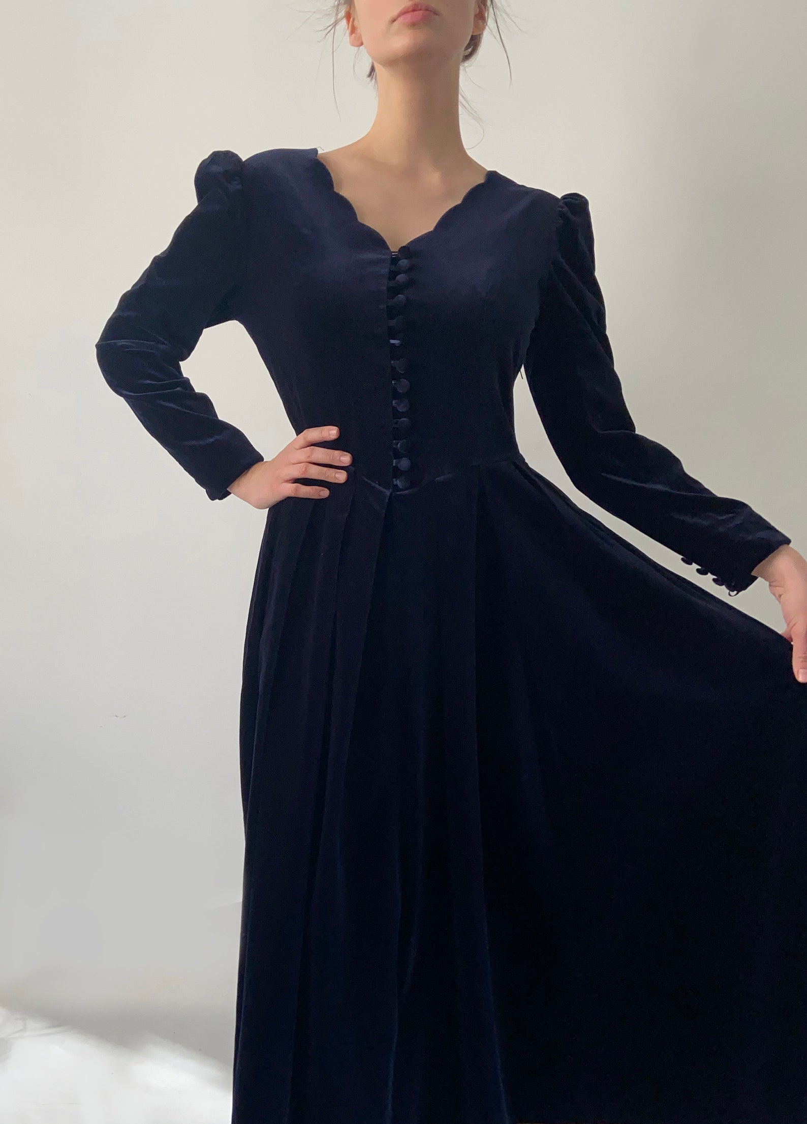 Stunning Laura Ashley velour velvet blue navy vintage shiny | Etsy
