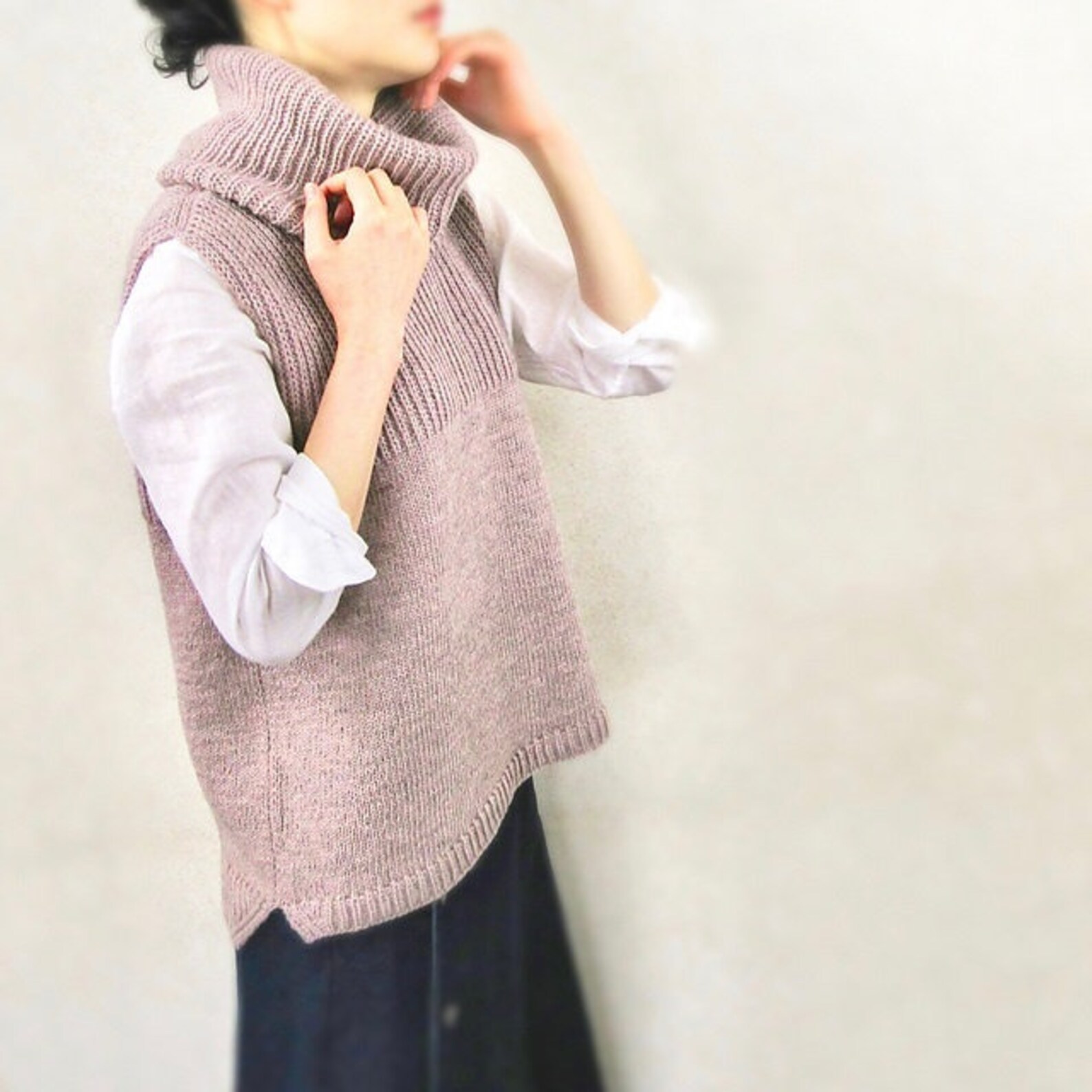 Pastel pink crewneck vest with detachable roundcollar scarf Etsy