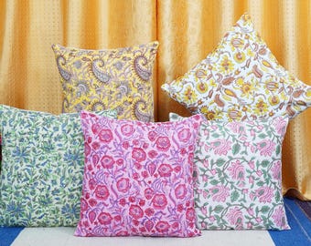 Set of 5 Block Print Pillow Covers: Handcrafted Boho Cushion Covers