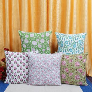 5er Set Handgefertigte Kissenbezüge aus Baumwolle: Indische Block Print Boho Kissen