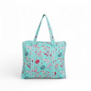 Bolsa de algodón con estampado floral: bolsa de compras acolchada hecha a mano
