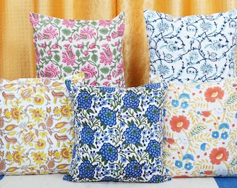Set of 5 Block Print Pillow Covers: Indian Boho Cushion Covers