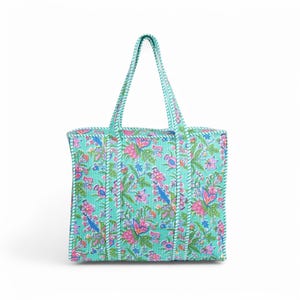 Sacs fourre-tout imprimés Hand Block | fourre-tout matelassé | Cabas indien en coton imprimé | Sac de plage | Grand sac matelassé | Sac commercial avec fermeture à glissière