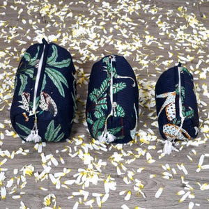 3 Pcs Set Toiletry Bag I Quilted Jungle Print Toiletry Bag | Hand Bag | Cosmetic Bag For Women&#39;s | Travel Accessory | Makeup Pouch 3 Pcs Set