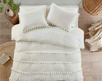 Dark Gray,King Washed Cotton&Bamboo Fabrics Boho Duvet Cover with Double Pom Pom Trim Design,1 Duvet Cover and 2 Pillow Shams with Zipper & Corner Ties BEDAZZLED 3-Piece Duvet Cover Queen 104x90 Dark Gray,King Washed Cotton&Bamboo Fabrics Boho Duvet Cover with Double Pom Pom Trim Design,1 Duvet Cover and 2 Pillow Shams with Zipper & Corner Ties BEDAZZLED 3-Piece Duvet Cover Queen 104x90