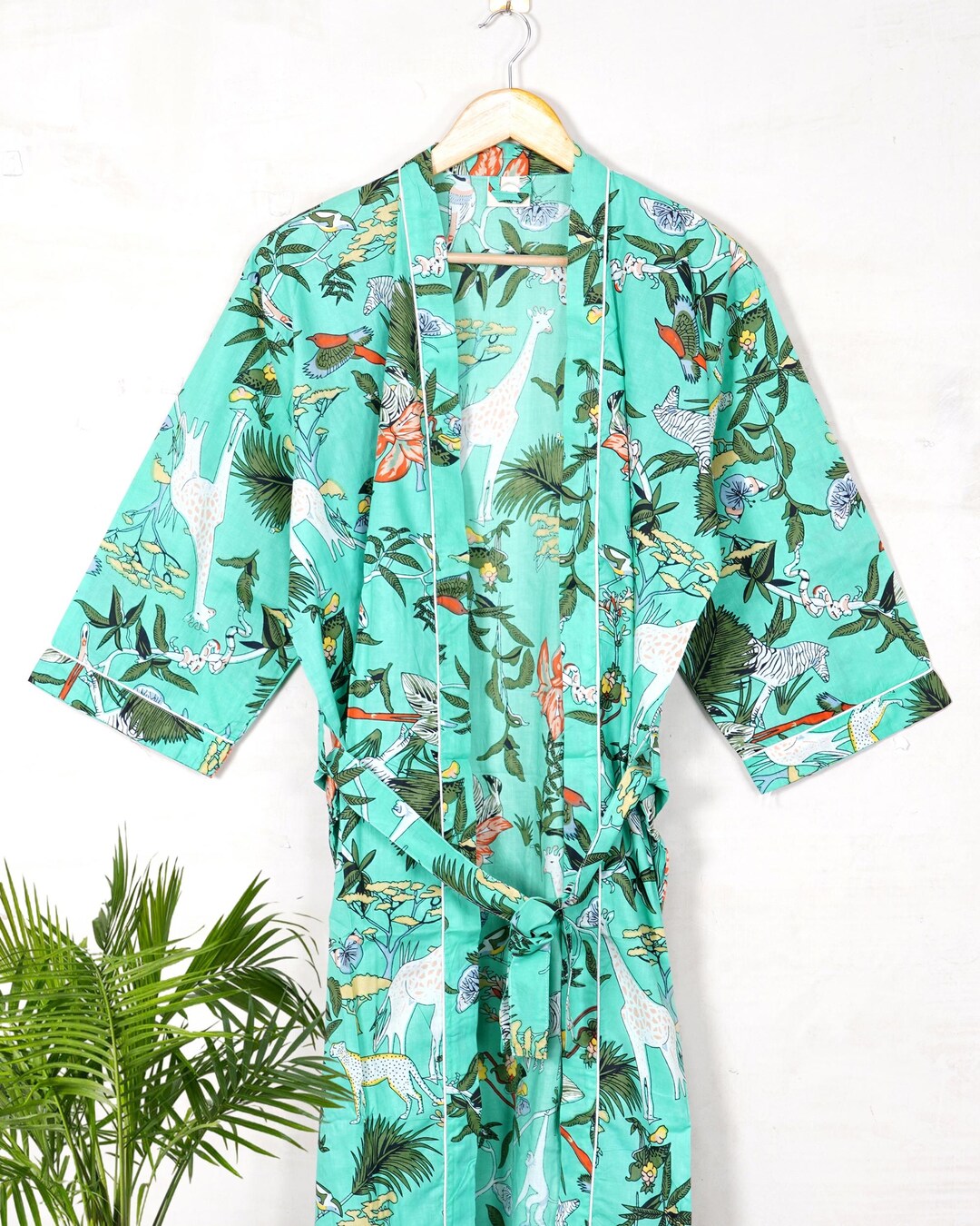 Shimpan Robe Jungle Print Cotton Kimono Robe: Lightweight Beach Coverup - Etsy