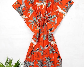 Jungle Print Kaftan, Bohemian Long Caftan Oversized Dress Vacation Dress Resort Beach Dresses