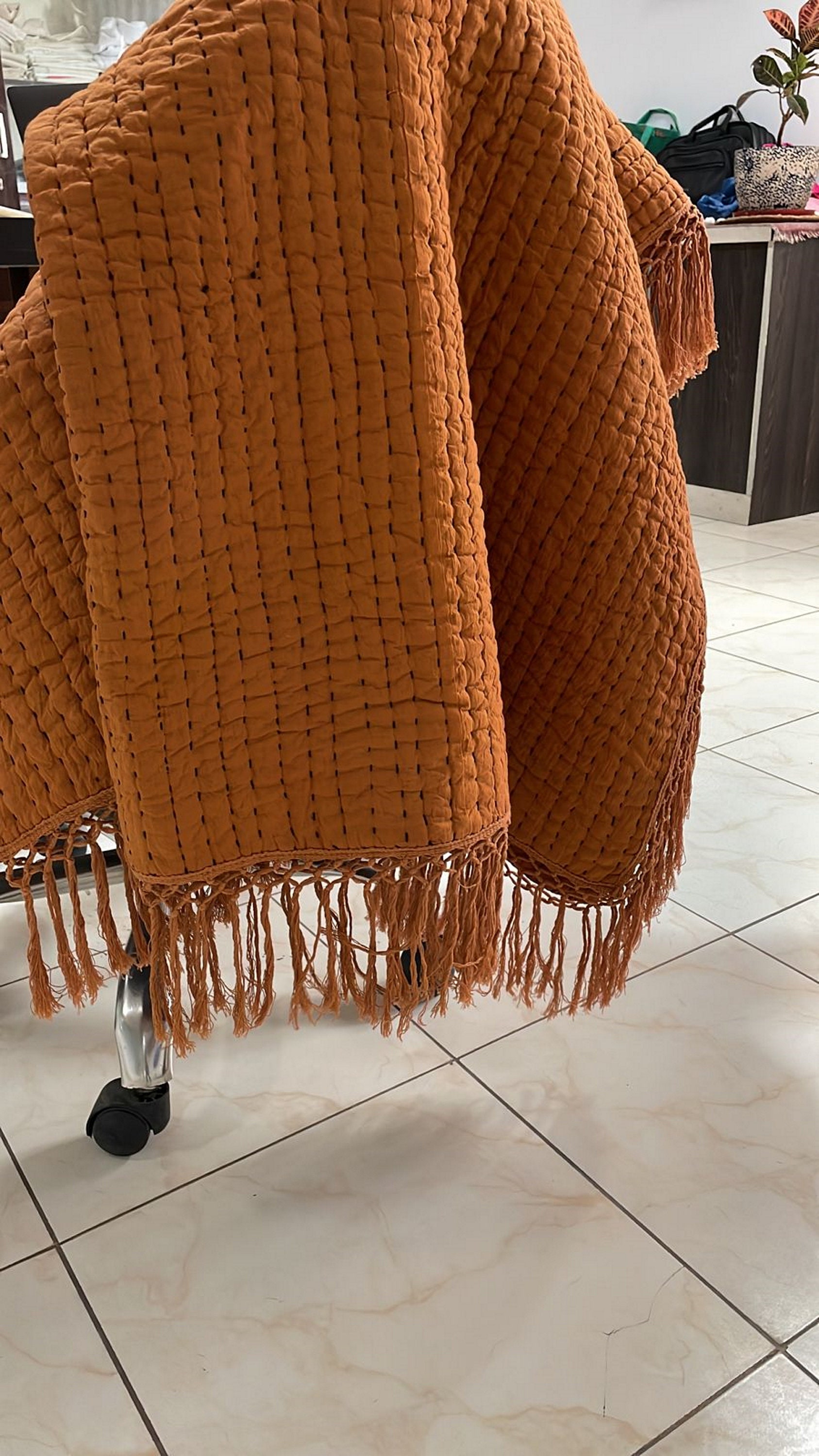 100 Cotton Solid Color Bohemian Coverlet Comforter With Tassels Quilt