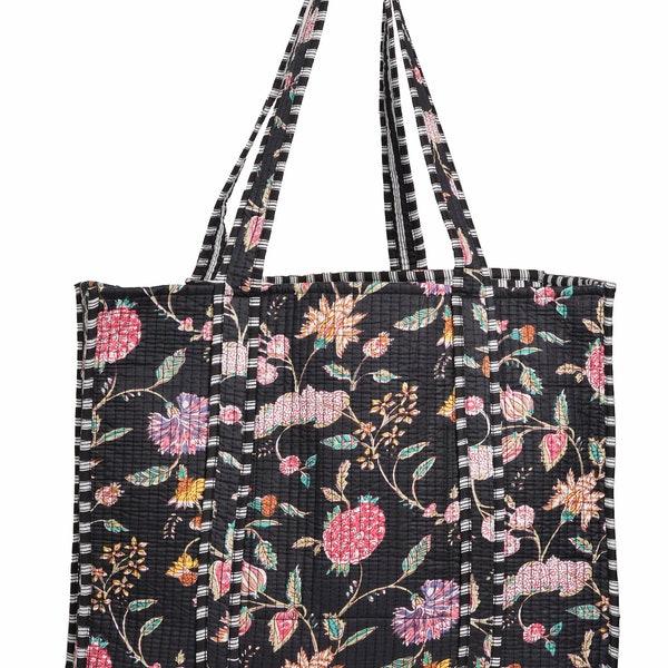 Floral Print Quilted Tote Bag Cotton Handmade Shoulder Bag Yoga Shopping Beach Artist Boho Weekender Bag Everyday Use Tote bag