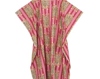 Tiger Print Kaftan: Cotton Beach Wear, Oversized Caftan Resort Dress Holidays Gift for Mom