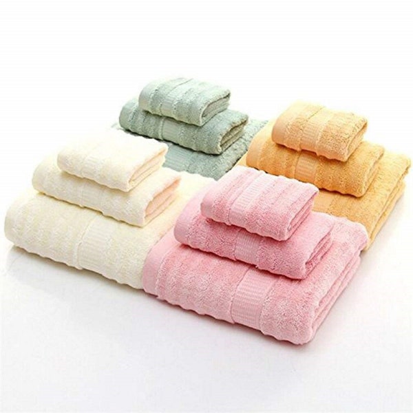Ensemble de 3 serviettes en bambou 100 % éponge ultra douce, absorbante et antimicrobienne (bain, mains et visage) Grand drap de serviette de bain en bambou