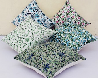 Set of 5 Block Print Pillow Covers: Indian Boho Cushion Shams