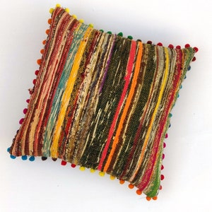 Federa per cuscino Chindi tessuta a mano, bellissimi cuscini decorativi da pavimento Boho intrecciati in cotone, federe per cuscini da patio multicolori, 16"x16"