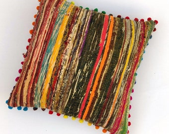 Assortiment de housses de coussin Chindi tissées à la main, beaux oreillers de sol décoratifs Boho tressés en coton, taies d'oreiller de patio multicolores 16 "x 16"