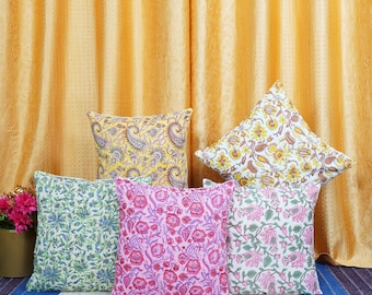 Hand Block Print Cotton Cushion Cover Set Of 5: Indian Home Decor
