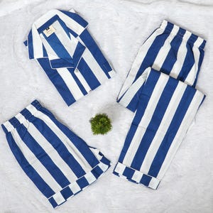 Conjunto de pijama de algodón a rayas: camisón indio hecho a mano, 4 piezas