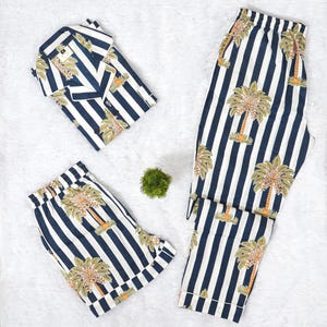 Cotton Pajama Set: Tree Print Women&#39;s Nightwear, Handmade Pajamas