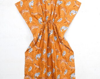 Cotton Kaftan: Animal Print Beach Cover Up, Night Maxi Dress, Lounge And Sleepwear