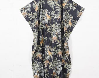 100 % Cotton Kaftan | Animal Print Summer Wear Dress | Handmade Sleepwear Maxi Dresses