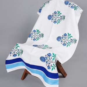 Hand Block Print Cotton Waffle Bath Towel: Super Absorbent Beach Towel (72x150 cms)
