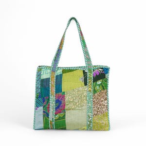 Indian Printed Silk Tote Bag: Quilted Beach Market Bag