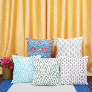 Set of 5 Indian Block Print Cotton Pillow Covers: Boho Decor