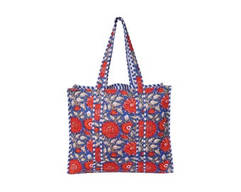 Hand Block Printed Cotton Tote Bag: Quilted Market Bag