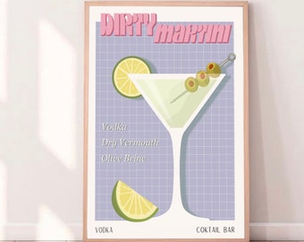 DIRTY MARTINI PRINT - Affiche de bar - Décoration Murale -Affiche de Cocktail - Décoration Intérieur