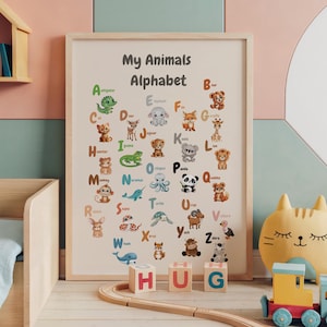 Poster „My Animals Alphabet Animals“ – Kinderzimmerdekoration – Tierthema – – Baby – Geburt