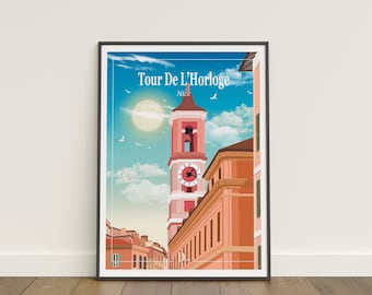 Illustration, Affiche, Poster, Décoration Nice Tour de L’Horloge
