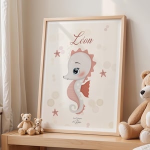 Anpassbares Poster für Kinderzimmer - Thema Ozean - Fische - Baby - Geburt