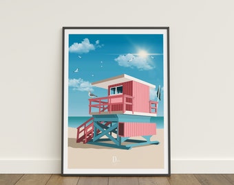 Illustration, Affiche, Poster, Décoration Malibu Beach