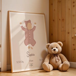 Personalisiertes Poster zur Kinderzimmerdekoration - Geburtsposter - Ankündigung - Baby - Geburt