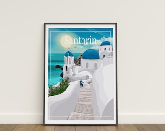 Illustration, Affiche, Poster, Décoration Santorin