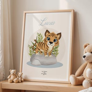 Anpassbares Poster für Kinderzimmer - Safari-Thema - Tiger - Baby - Geburt