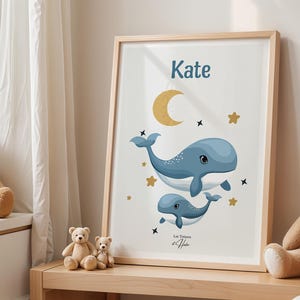 Anpassbares Poster für Kinderzimmer - Thema Ozean - Wal - Baby - Geburt