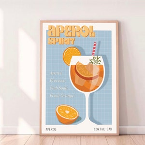 IMPRESIÓN DE CÓCTEL APEROL - Póster de bar - Decoración de pared - Póster de cóctel - Decoración de interiores