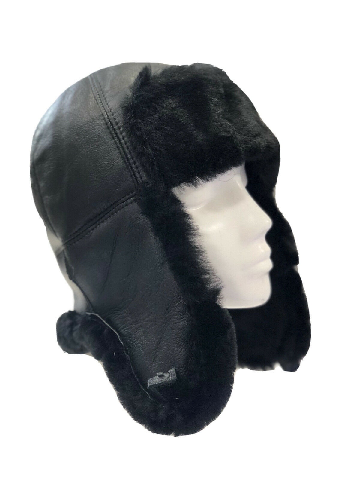 Unisex Bomber Hat , Unisex Trapper Hat , Leather Faux Fur Winter Hat ,  Winter Leather Bomber Hat 