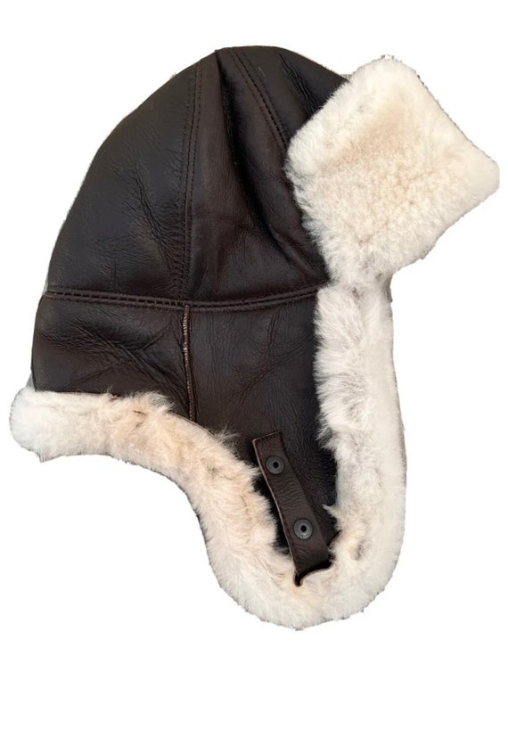 【NOTHING WRITTEN】Brown Shearling Hat Dark Brown Real Sheepskin Hat Dark Brown Shearing Leather Bomber