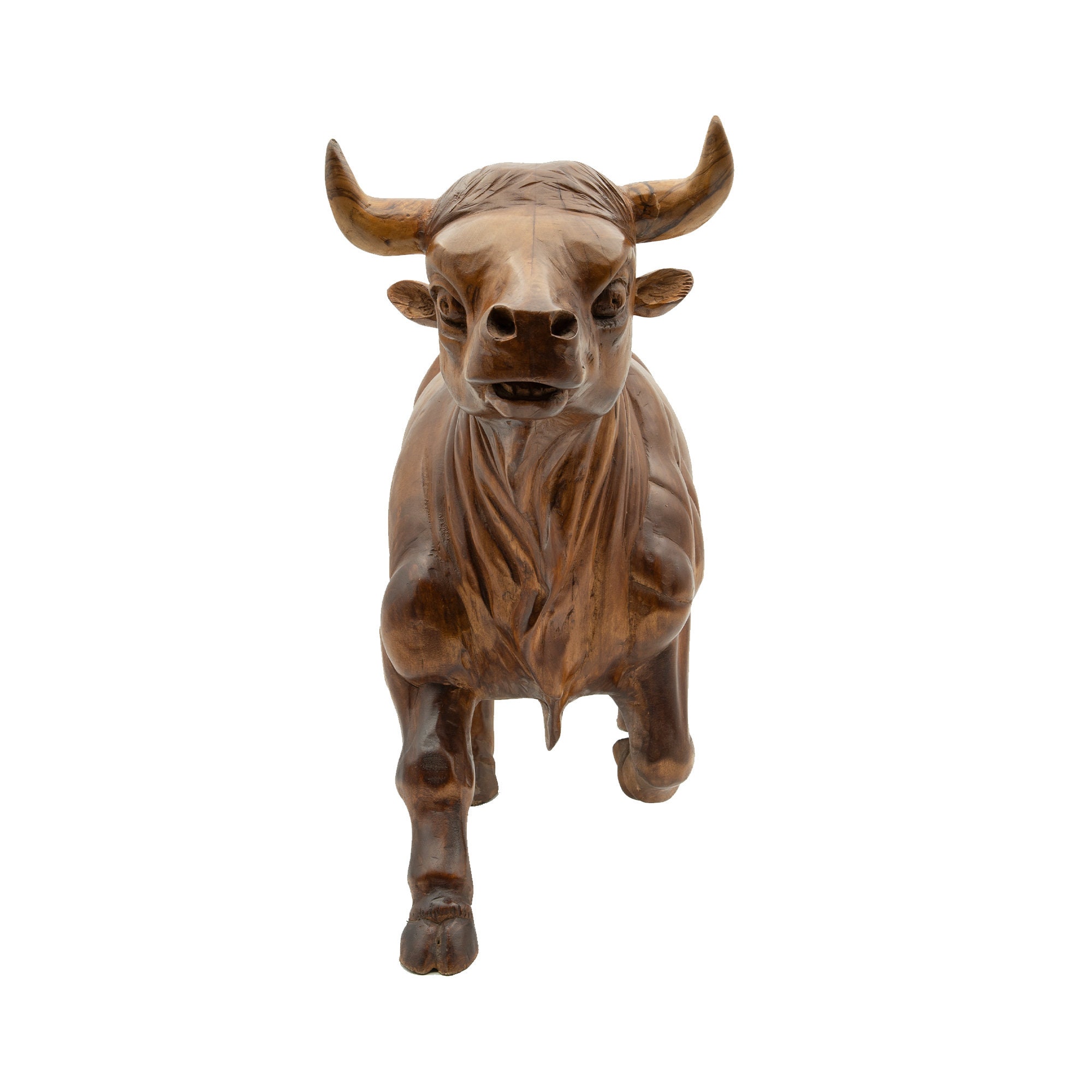 Outdoor Bull Statue Garden 58 Cm Large Wood Carving Sculpture Etsy