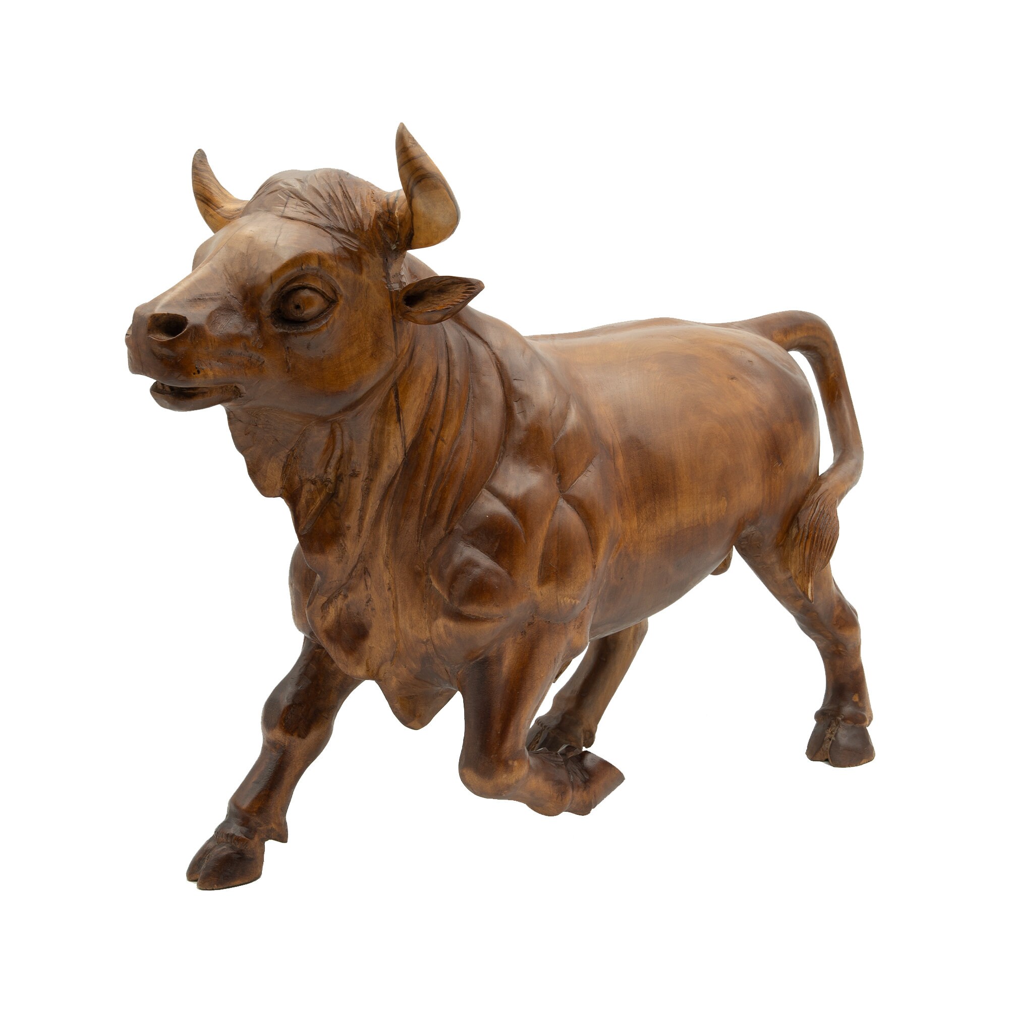 Outdoor Bull Statue Garden 58 Cm Large Wood Carving Sculpture Etsy