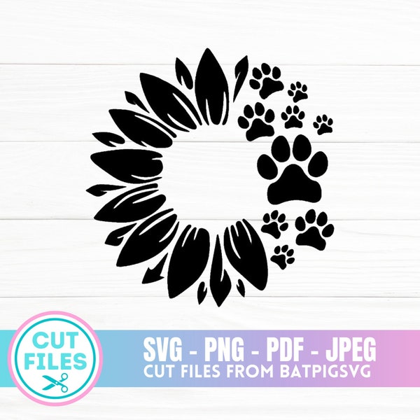 Sunflower Paw Print Svg, Sunflower Svg, Paw Print Svg, Sunflower Lover, Dog Lover, Cut File, Cricut, Silhouette, Instant Download, Svg, Png